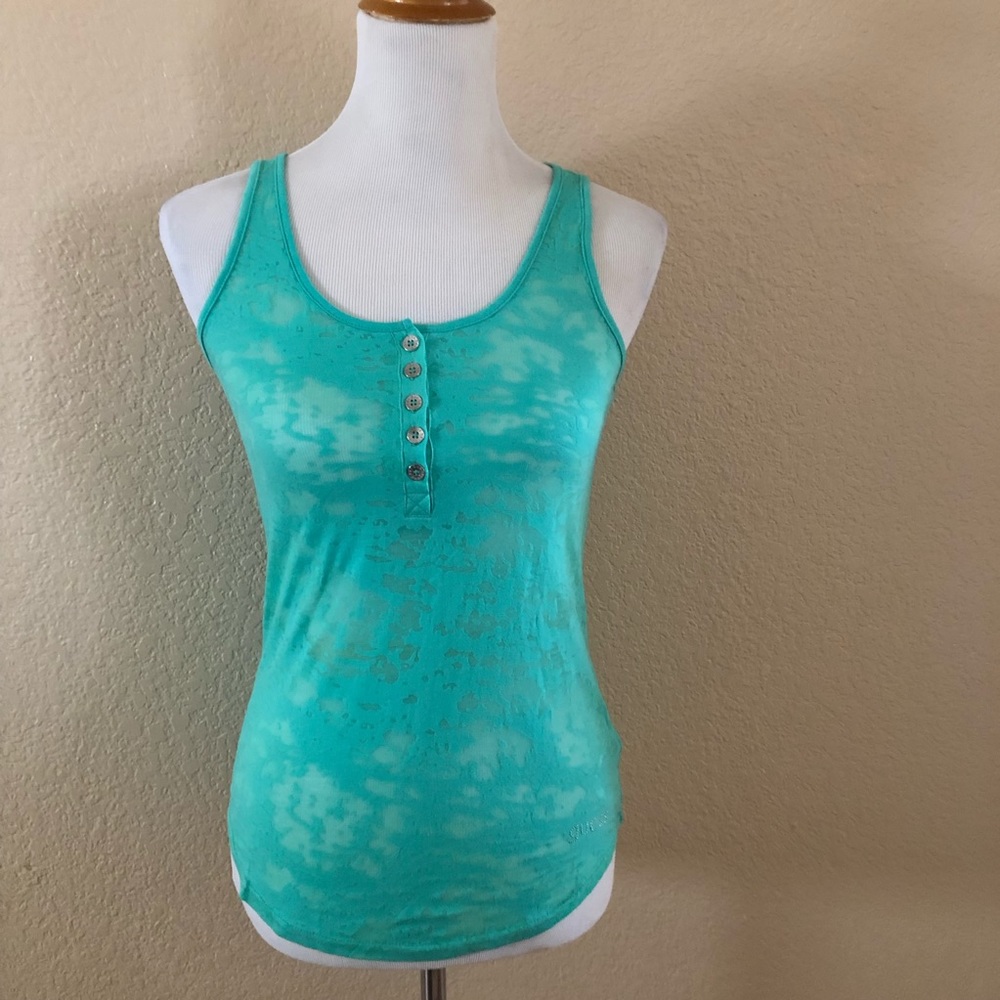 Guess Henley Casual Tank Top Size S Green New